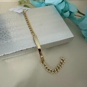 18k Gold Plated XP Curb Link Chain ID Bracelet‎ 7.5" Oro Laminado